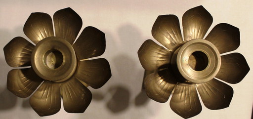 2 Art Nouveau candle holders in the shape of a blossoming flower