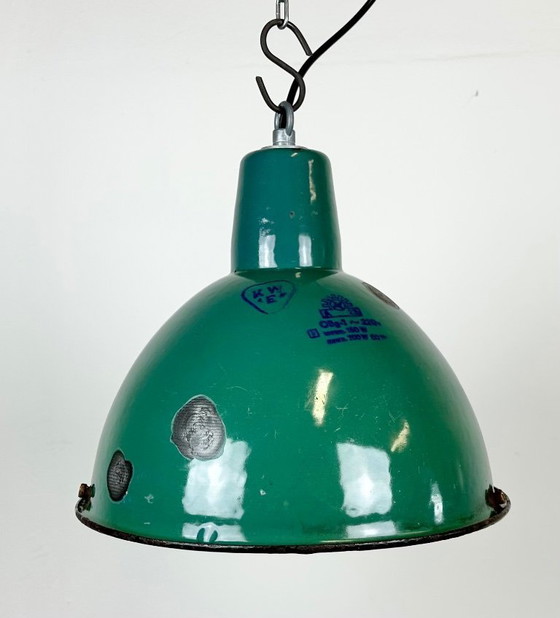 Image 1 of Industrielle grüne Emaille-Fabriklampe, 1960er Jahre