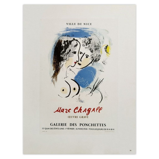 Marc CHAGALL AF 1958 - Cartel de la Galerie des Ponchettes 1959