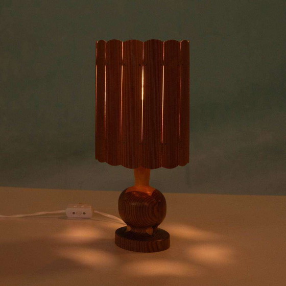 Image 1 of Vintage houten schemerlamp, pine Japandi table lamp 1960s