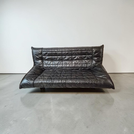 Image 1 of Vintage designer leather 3-seater sofa, couch, Rolf Benz, 1970s/1980s, modern design, black