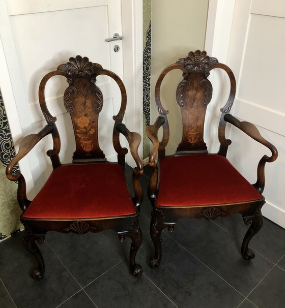 Sedie da pranzo Queen Anne antiche Tavolo Inghilterra anni '30, Legno, Rosso (foto 11 di 15)