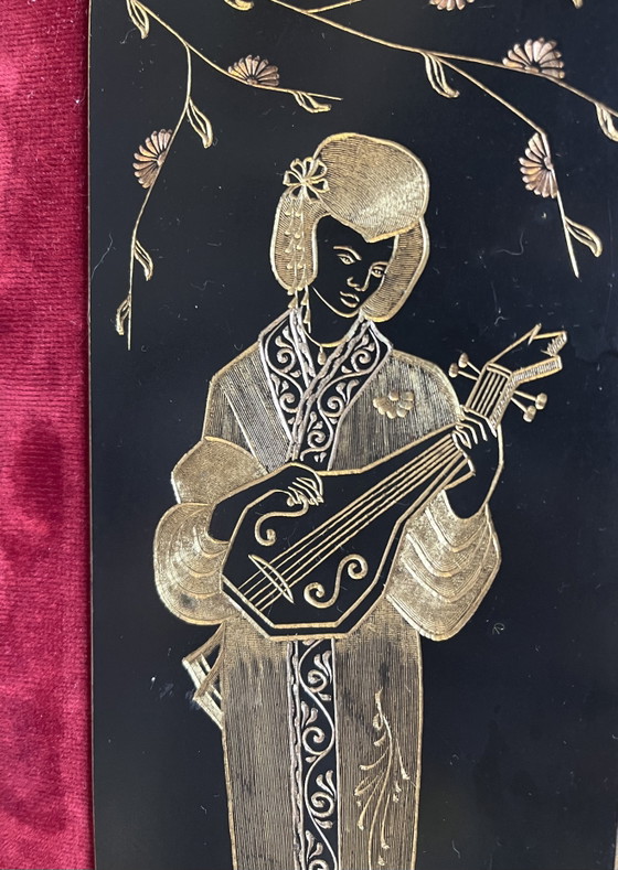 Vintage Hand Engraved Painting A. Darcis / Mid-Century Engraved Art Panel – Wall decoration, Metal, Velvet (photo 4 of 5)
