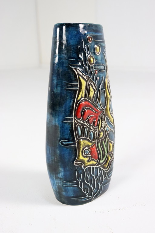 Vintage Ceramic Vase With Fish