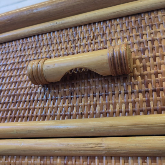 Image 1 of Bamboe rotan grenen 5 laden kastje 