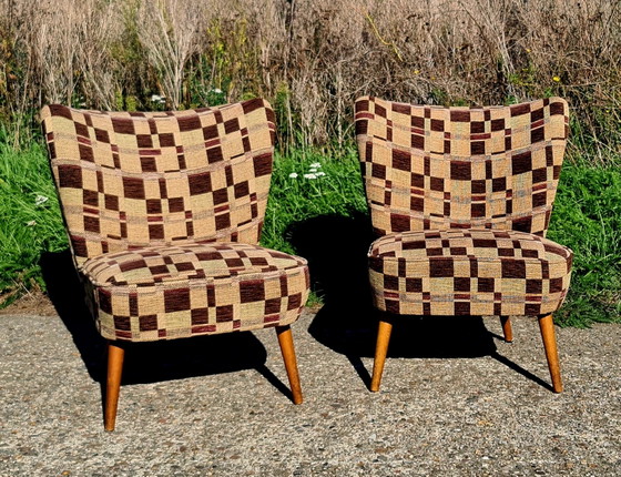 Set of 2 Cocktail Chairs '50 – Armchairs, Textile, Wood (photo 2 of 8)