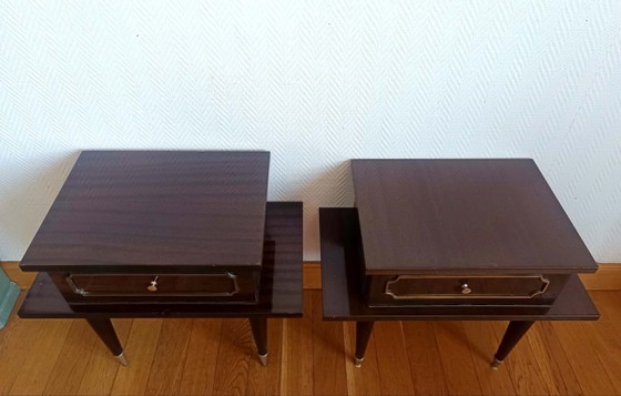 2x Mid-Century Gelakte Houten Nachtkastjes 1950 – Bijzettafels, Wood (photo 11 of 16)