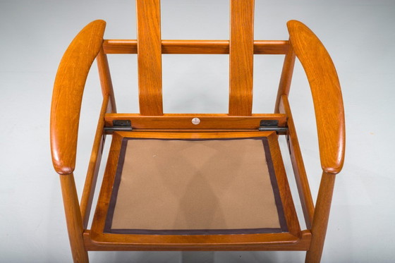 Image 1 of Fauteuil met model FD 164 frame van Arne Vodders en model 118 armleuningen van Grete Jalks in teak en zwart leer, Denemarken, ja
