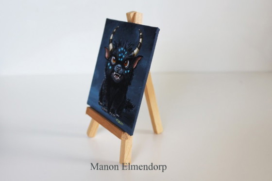 Image 1 of Unique Hand-Painted Fantasy Art Small Painting including Donkey
