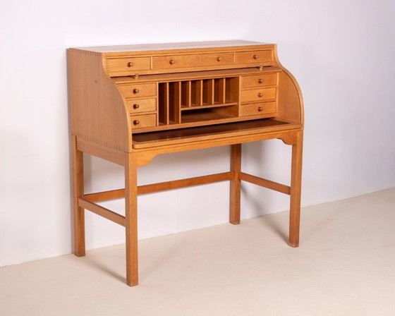 Image 1 of Andreas Hansen Rolltop-Schreibtischsekretär aus Eiche, Dänemark, 1970er Jahre