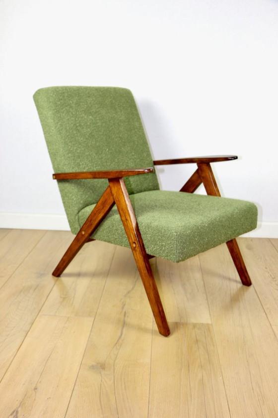 Image 1 of Vintage armchair B-310 VAR green boucle dark structural wood 1970s