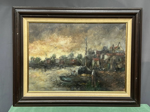 Theo van de Poel. "Avondlandschap" in de stijl van het impressionisme. – schilderijen tekeningen, Canvas (photo 2 of 6)