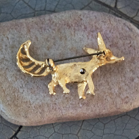 Image 1 of Broche renard vintage : métal doré et strass