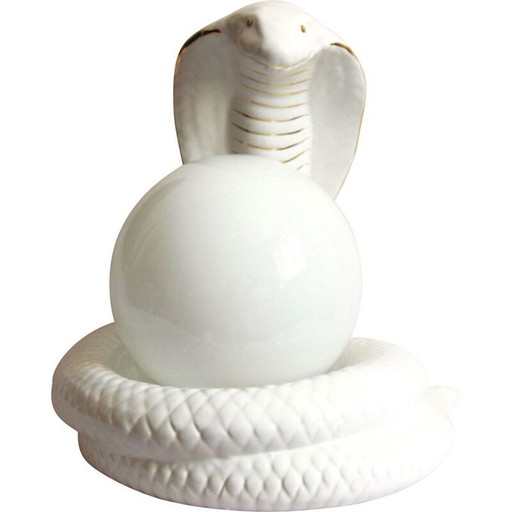 Lámpara vintage de cerámica con forma de serpiente y cobra de Avobin, Italia, década de 1970