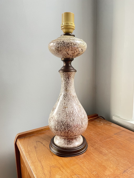 Vintage mid-century tall copper table lamp with faux marble effect