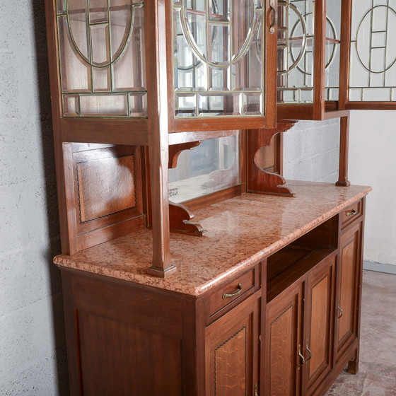 Tweedelige buffetkast met spiegel en 2 laden – Buffetkasten, Marmer, Art Nouveau (photo 9 of 14)
