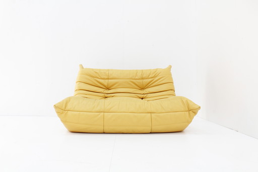 Togo 2-Seater Sofa Yellow Leather Ligne Roset Michel Ducaroy