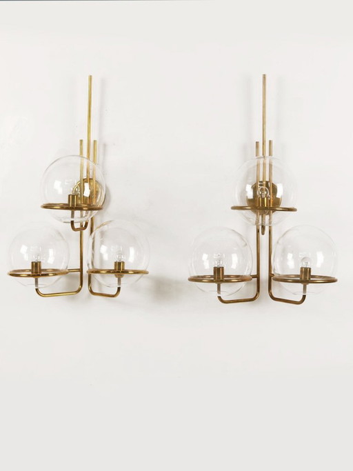 Large glass and brass Wall lights by Goffredo Reggiani for Reggiani, Italy, 1960s, set of 2