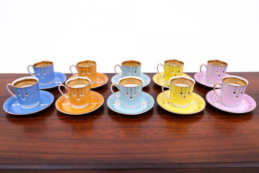 Porcelain set of the Ćmielów brand, model "Peacock Eye", designed by W. Potacki, 1960s.