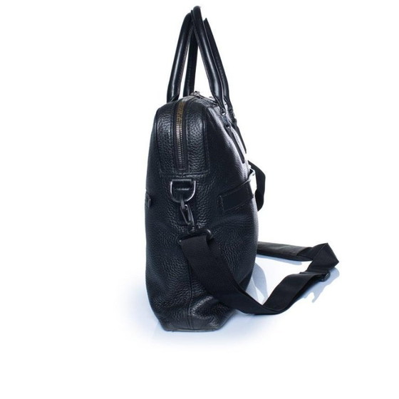 Image 1 of Hugo Boss, grained leather laptop bag in black