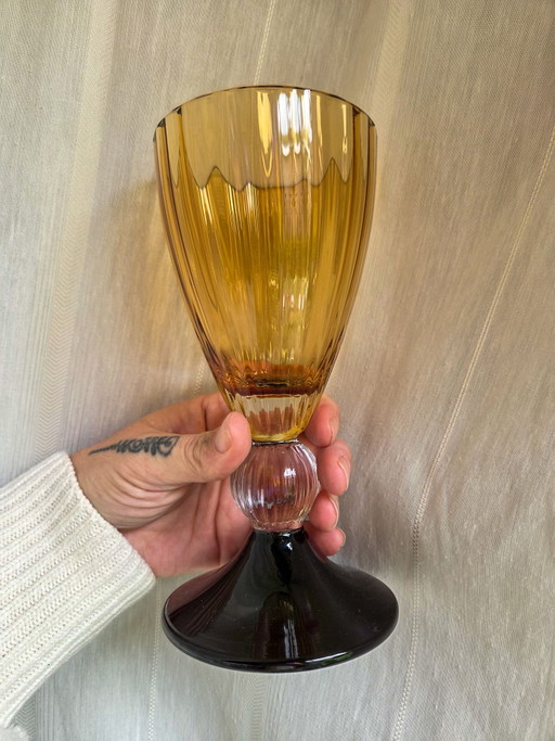 Verres à vin / Gobelets en verre ambré vintage années 70 - 80 (Lot de 2)