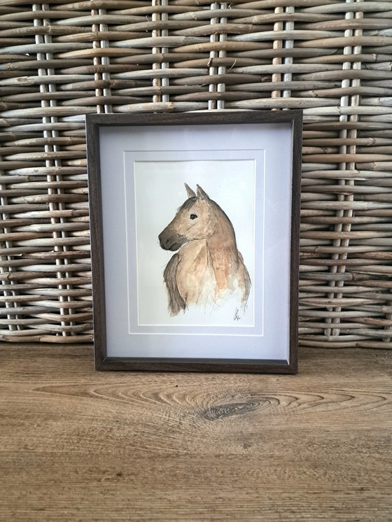 Image 1 of Original watercolor painting of a horse, including frame