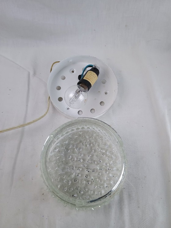 Image 1 of Vintage RZB Bubble Glass Ceiling Light 1970s - Industrial Wall Sconce Flush Mount German Design Opaline Textured Diffuser