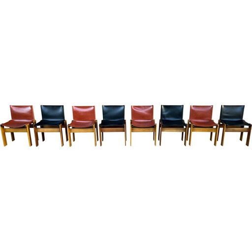 Set van 8 vintage Monk stoelen van Afra en Tobia Scarpa voor Molteni, Italië 1973