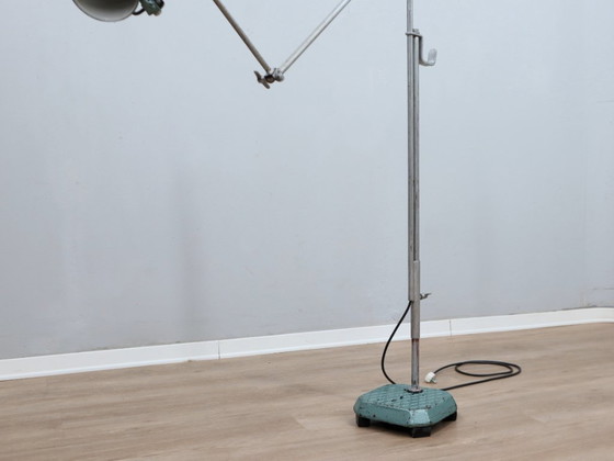 Image 1 of 1960s adjustable industrial floor lamp green hammertone