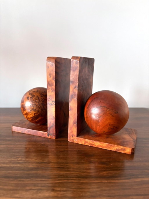 Fermalibri vintage in stile Bauhaus Art Deco in radica di noce. – decoratieve objecten, Wood