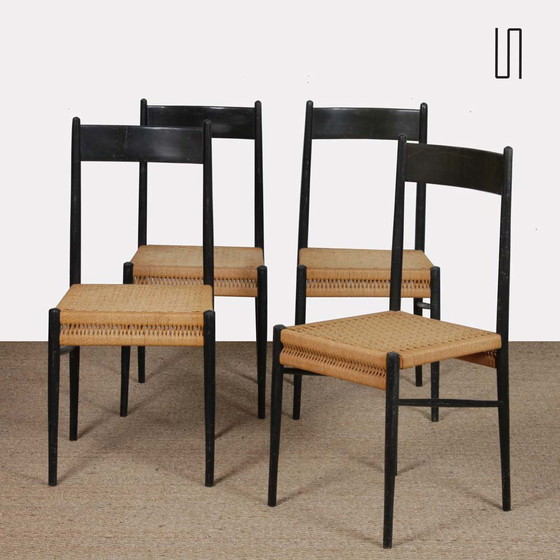 Image 1 of Suite of 4 Italian Wooden Chairs from the 1960s