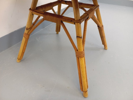 Image 1 of Vintage 1960s round coffee table in rattan and wood