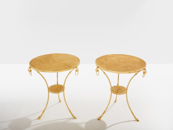 Image 1 of Maison Charles set di 4 tavoli gueridon in ottone e marmo anni '60