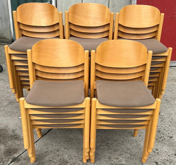 Image 1 of Batch of 42x vintage plywood stacking chairs '80