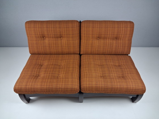 Vintage 2-zitsbank, jaren 70 – 2 zitsbanken, Textile, Wood (photo 3 of 10)