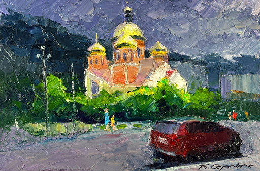 Peinture à l'huile originale Paysage urbain Rue Temple dans la ville