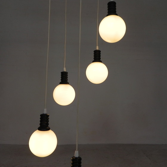 Image 1 of Cascade Pendant Lamp With 5 White Glass Globes, 1970s