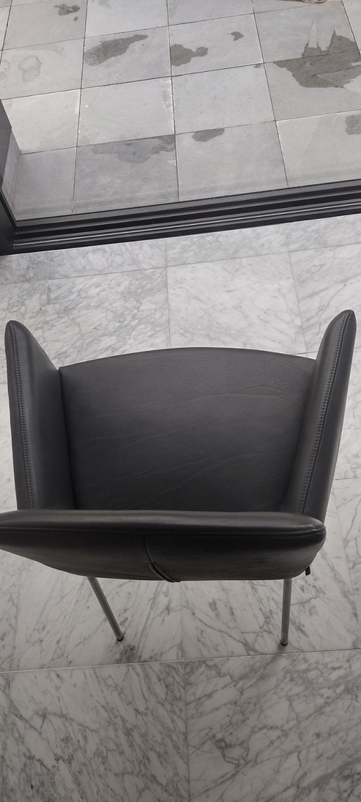 4x label chaises de salle à manger en cuir noir