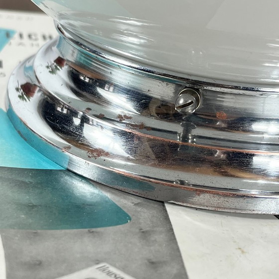Ceiling light or wall lamp globe in white opaline glass 20 cm chrome metal fixing rose (photo 6 of 9)