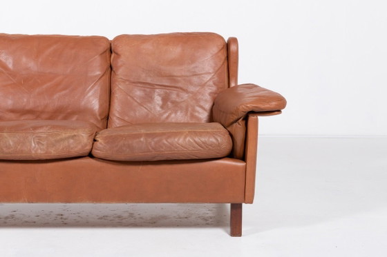 Image 1 of 1970’s Danish Modern cognac leather Wing sofa