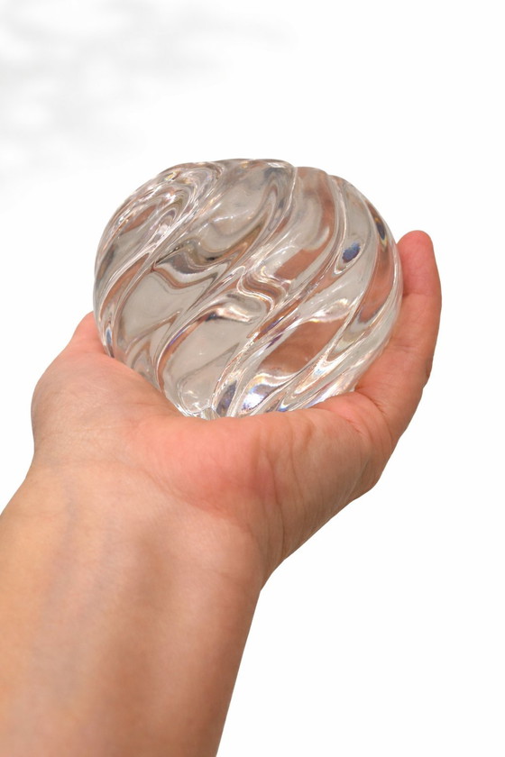 Image 1 of Kosta Boda Crystal Candle Holder – Swedish Design – Heavy Swirl Glass Votive – Vintage with Original Box