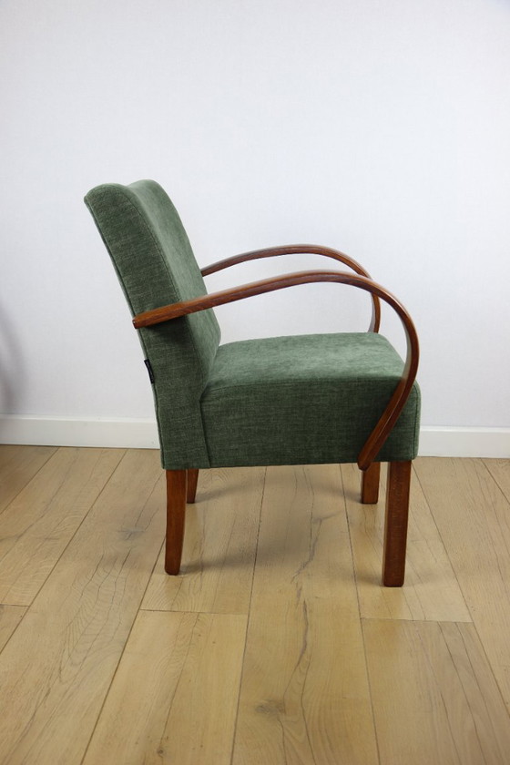 Image 1 of Bent vintage Art Deco loft armchair olive green