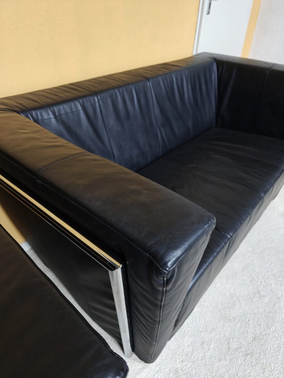 Image 1 of Harvink Sofá y sillón 2 plazas cuero negro