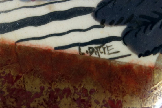 Image 1 of Louis Dage rode en vergulde fruitschaal uit de jaren 20/30