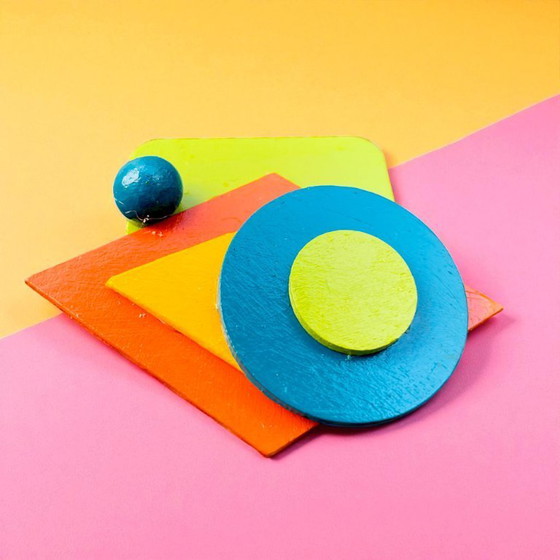 Image 1 of Broche en bois géométrique abstraite Art Déco faite à la main