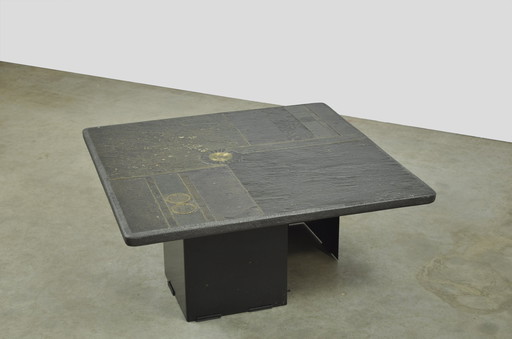 Handgefertigter Vintage Beistelltisch aus Naturstein mit BRONZE Einlage, Niederlande 1970er