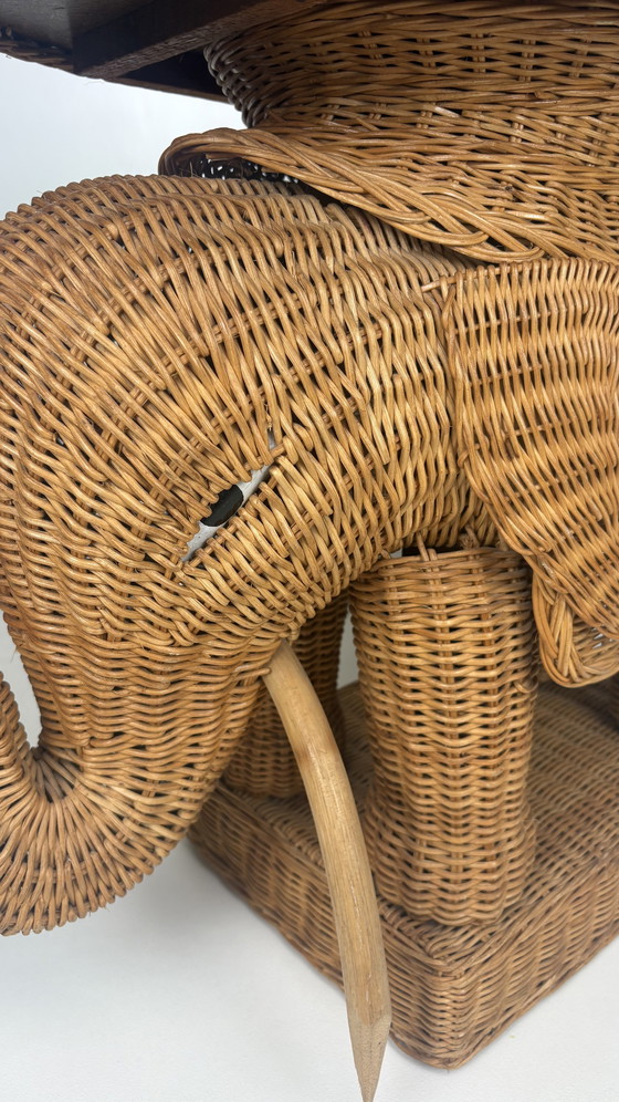 Image 1 of Original vintage rattan elephant plant/side table tray