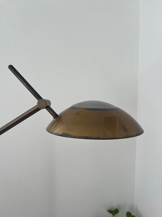 Image 1 of Lampada da terra vintage Relco Milano anni '80 – Legno di radica e bronzo – Design postmoderno italiano