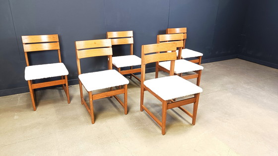 Image 1 of Vintage Brutalistische Eetkamerstoelen Set van 6 - jaren 1970