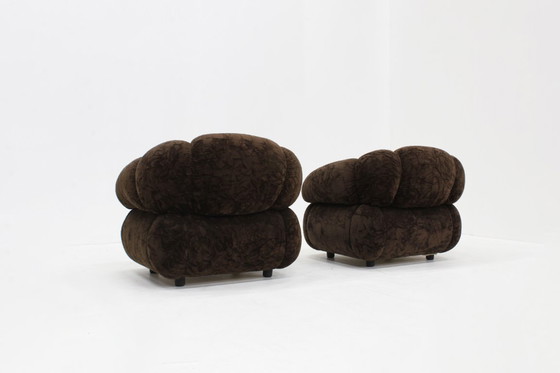 Image 1 of Set vintage italiaanse fauteuils bruin velvet jaren 70 